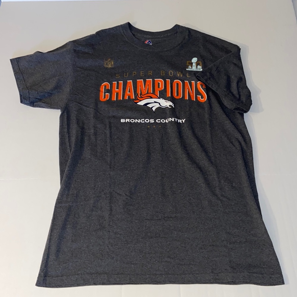 Majestic Denver Broncos Super Bowl 50 Champions Large Gray Short Sleeve Tee